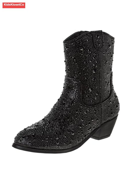 Other - Badgley Mischka Sparkly Cowgirl Boots for Girls, Low Heel Rhinestone Party Boots